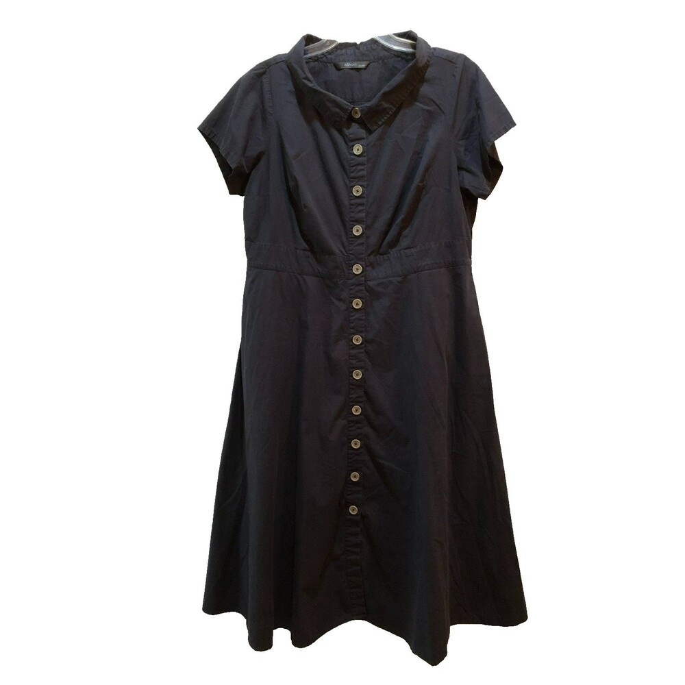 eshakti Sz 2X Navy Blue Button Front Midi Shirt Dress Cap Sleeves Modest Pockets